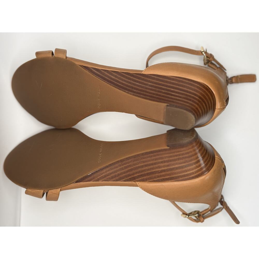 Cole Haan Leather Ankle Strap Sandals Cognac Tan Low Wedge Heel Women's Size 8 - Picture 6 of 6